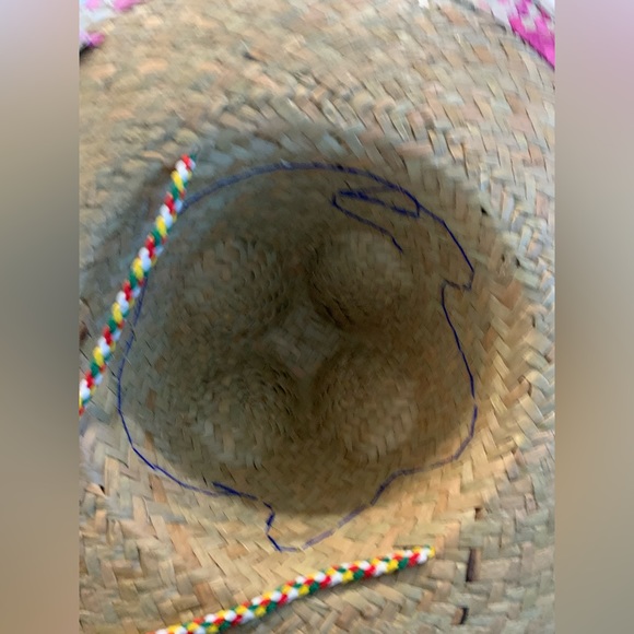 Mexican Straw Colored Edge Sombrero| NWT|Blue Outlined - Picture 7 of 7